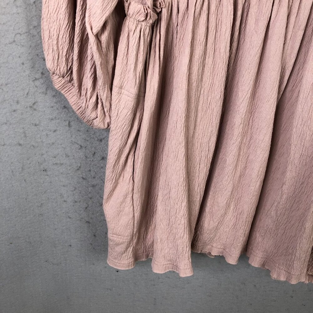 Mable Dress Women M Pink Crinkle Trapeze Boho 3/4 Balloon Sleeve Babydoll Y2K - Picture 13 of 16
